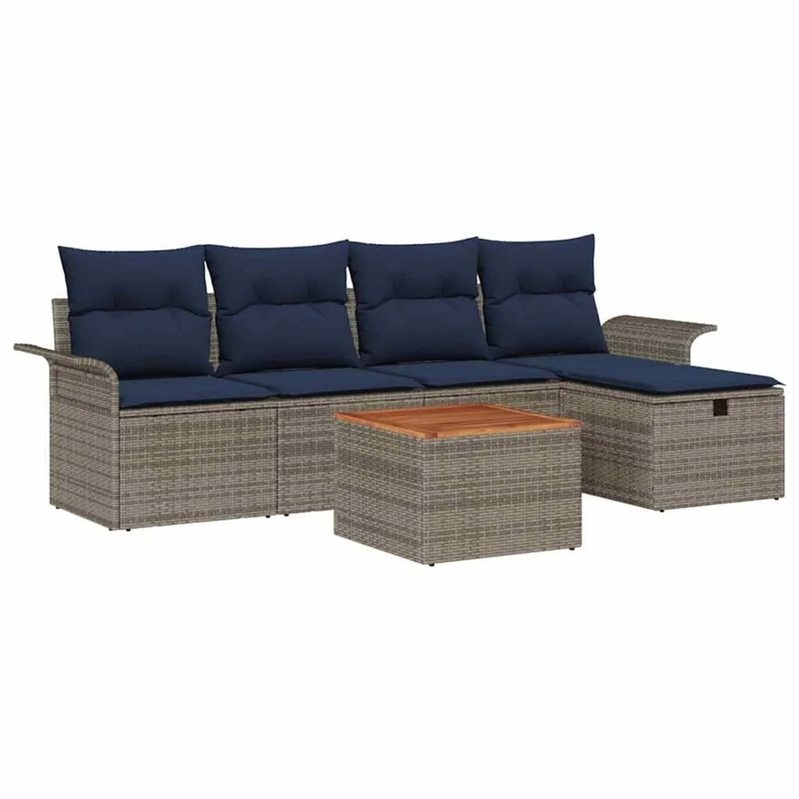 vidaXL Gartenmöbel-Set aus Polyrattan in L-Form mit 6 Teilen, inklusive Kissen und Stauraum, Grau - Bild 2