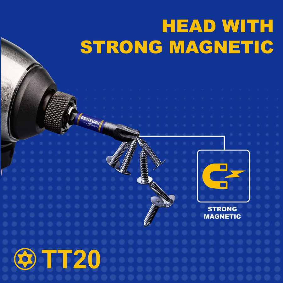 Geinxurn Magnetisches Power-Bit-Set aus S2-Stahl mit Sicherheits-Torx-Kopf und TT20 Stern-Bit, 2 Zoll - Bild 2