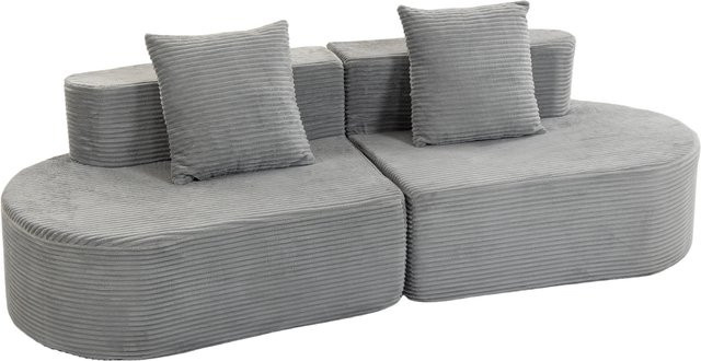 HOMCOM 3-Sitzer-Sofa aus Cordvelours in Hellgrau mit 2 Kissen, modernes modulares Sofa für dein Wohnzimmer, Breite: 245 cm - Bild 1