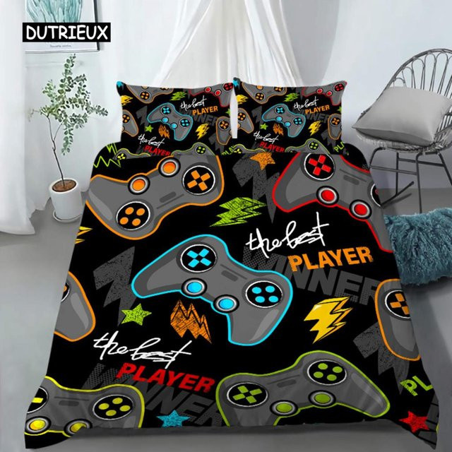Wucifang Bags Bettwäsche-Set Gamepad Design für Kinder und Jugendliche, Bettbezug und Kissenbezug aus Mikrofaser, Farbe: Schwarz, B/H: 135 x 200 cm - Bild 1