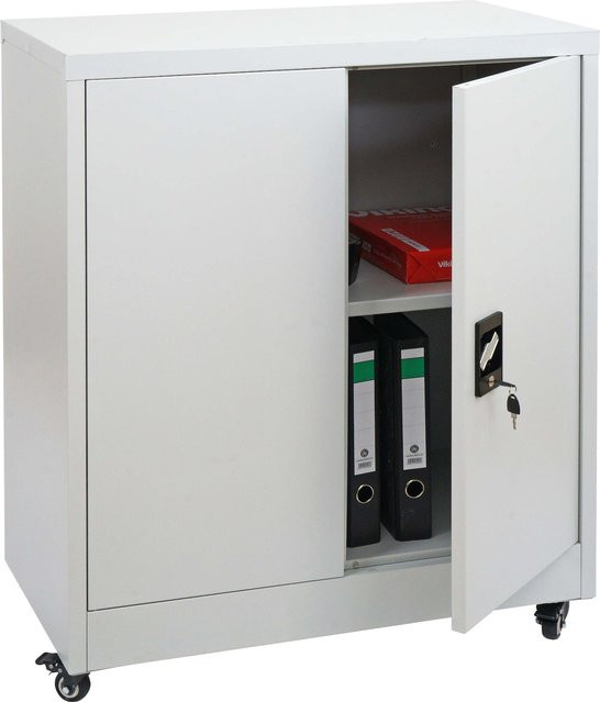 Aktenschrank MCW-O50 Büroschrank aus Stahl mit Rollen und 2 abschließbaren Türen, grau, H: 98 cm, B: 80 cm, T: 40 cm - Bild 1