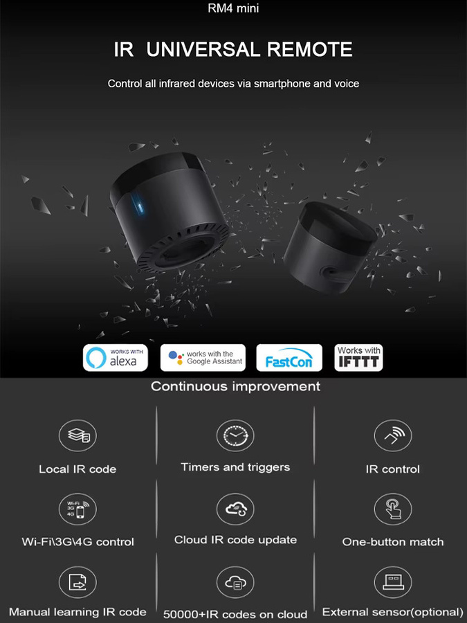 BroadLink RM4 Mini IR-Universalfernbedienung mit HTS2 WiFi Smart IR-Steuerung in Schwarz für Alexa und Google Smart Home - Bild 6