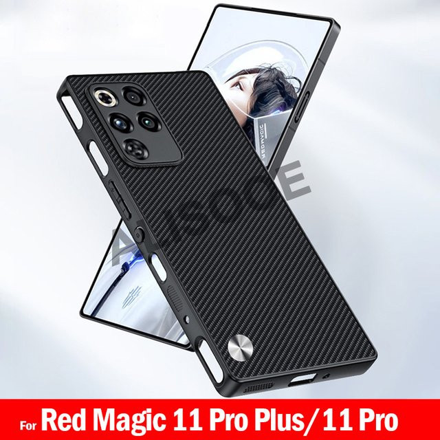 Luxus Schutzhülle aus PU-Leder mit Fasertextur für Nubia Red Magic 11 Pro Plus in Orange und Schwarz - Bild 1