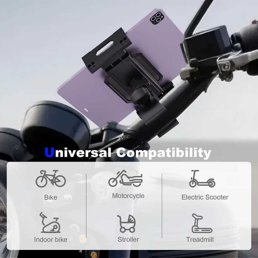 xnyocn Universeller Halter für Fahrrad, Motorrad und Kinderwagen für Tablets und Smartphones von 4 bis 13 Zoll, Schwarz - Bild 3