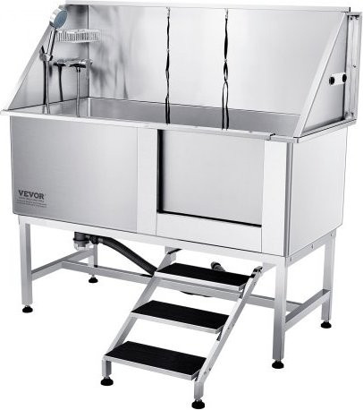 VEVOR Hundewaschstation aus Edelstahl mit Treppe und Zubehör, Professionelle Hundewanne für große, mittlere und kleine Haustiere, Farbe: Silber - Bild 1