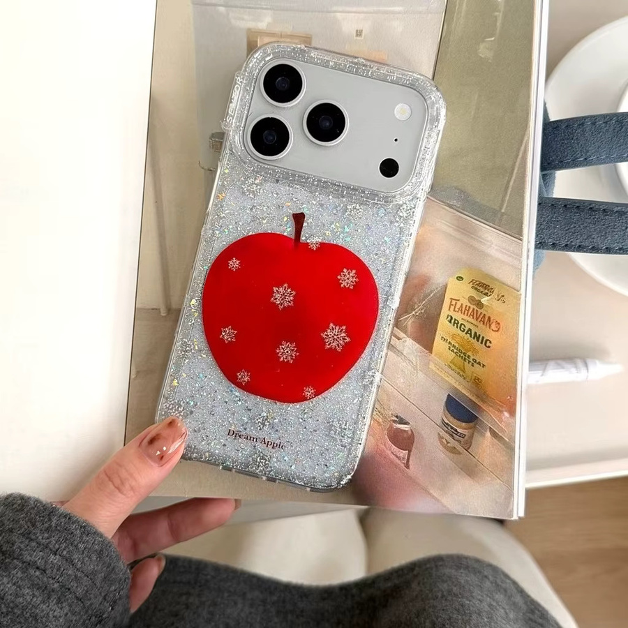 Stoßfeste Schutzhülle für Apple iPhone 17 16 15 14 Pro Max mit Weihnachtsserie Vergoldung Glitzer Schneeflocke in Rot und Multicolor - Bild 4