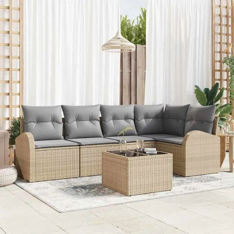 Vidaxl Garten-Sofa-Set aus Poly-Rattan mit 6 Kissen in Beige und Hellgrau - Bild 1
