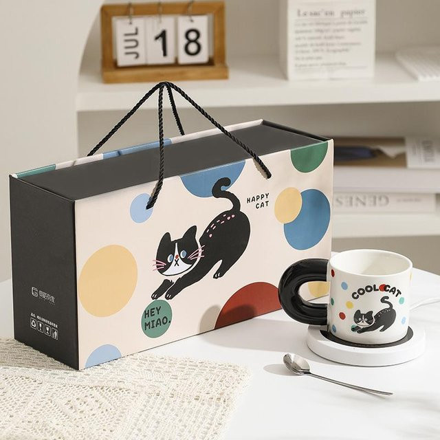 Meow Legu Nuannuan Keramiktasse als Geschenkbox für Mädchen, Grau, 350 ml - Bild 1