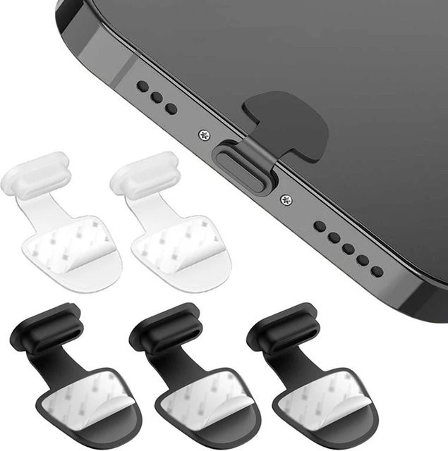 Silikon Staubschutzstecker für Ladeports von iPhone und USB-C Smartphones, Farbe: Schwarz, 2/4/6er Set - Bild 1