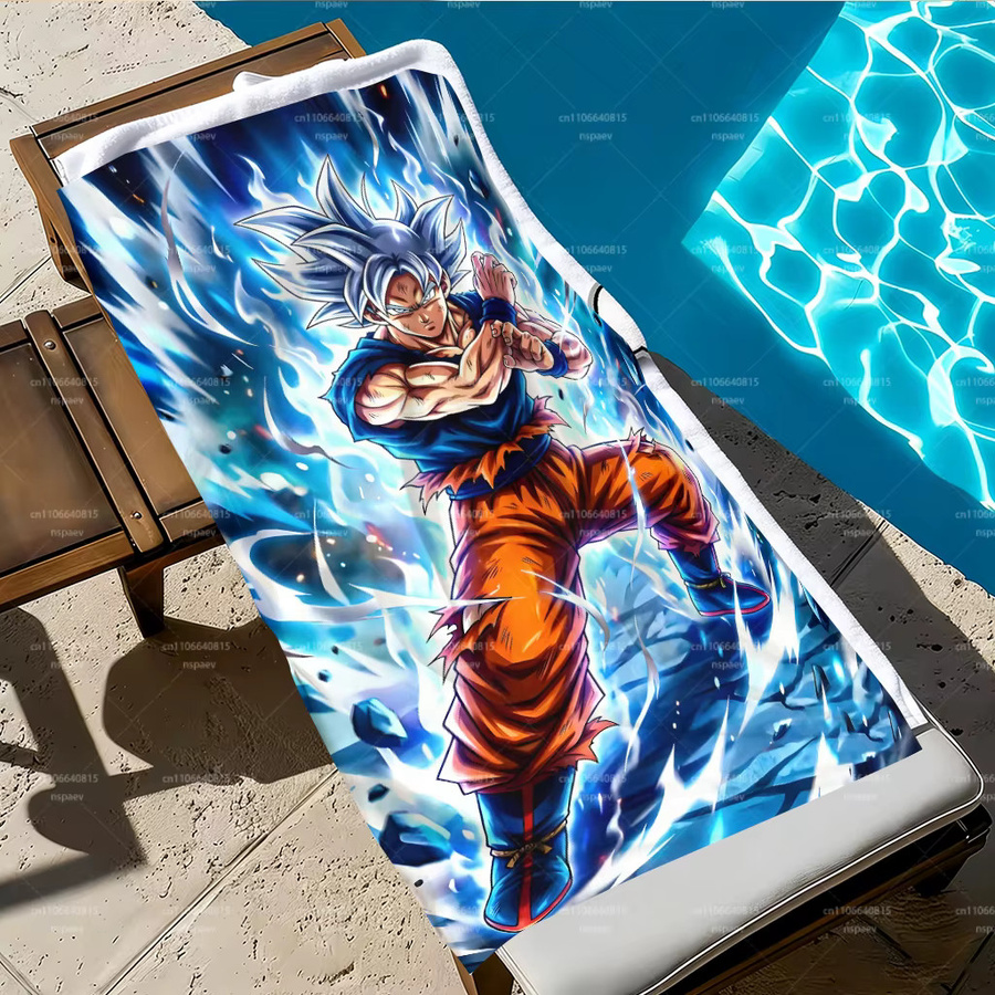 Bandai Dragon Ball Ultra Instinct Goku Strandtuch in Blue Ice Flame, schnelltrocknendes Mikrofaser Badetuch für Erwachsene - Bild 2
