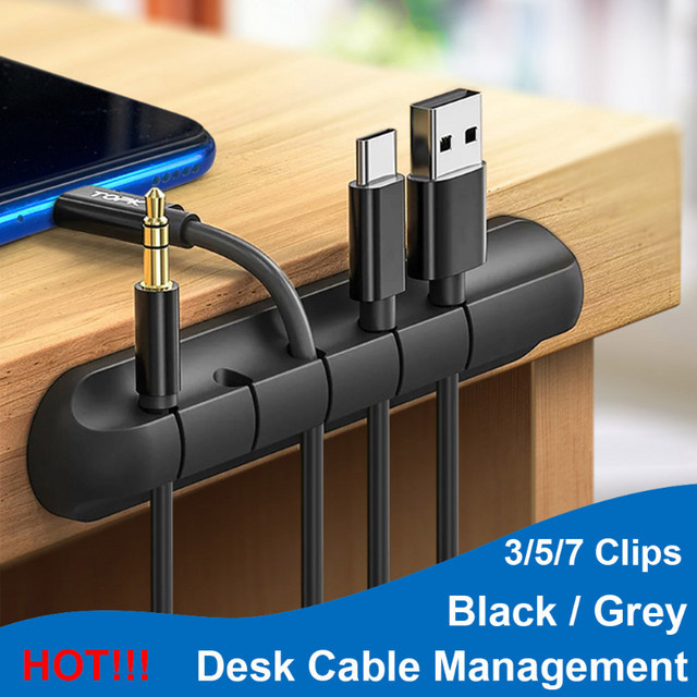 Selbstklebender Silikon-USB-Kabel-Organizer für USB-A und USB-C in Schwarz zur Kabelaufbewahrung am Schreibtisch - Bild 1