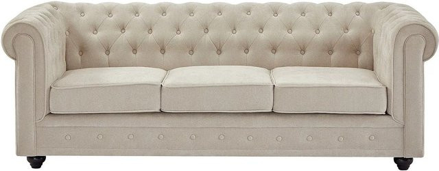 Vente-unique Chesterfield Sofa in Beige mit Stoffbezug, Breite: 205 cm - Bild 1