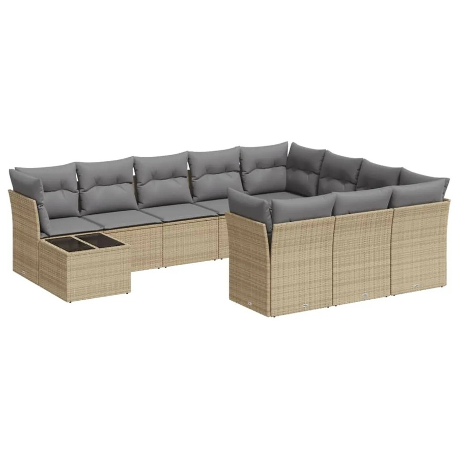 vidaXL 11-tlg Garten-Sofagarnitur aus Polyrattan in Beige-Grau mit Kissen und Stauraum - Bild 2