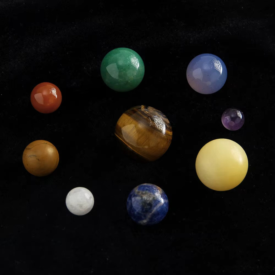 Amethyst Naturstein Sonnensystem Set mit Holzkiste, Buntes Planeten-Dekorationsset aus Kristallen - Bild 2