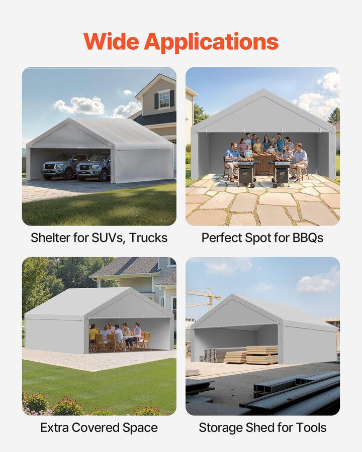 Buying Solutions MB Carport Ersatzdach Grau, Tragbares Garagenzelt mit Seitenwänden aus wasserfestem PE-Gewebe, B/T: 600 x 600 cm - Bild 3