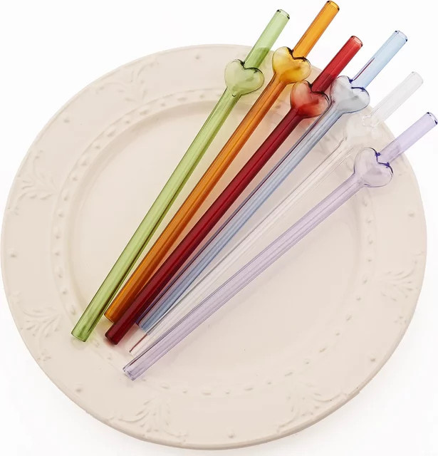 Zoseil Set mit 4 wiederverwendbaren Glasstrohhalmen in Herzform und Reinigungsbürste, transparent und multicolour - Bild 1