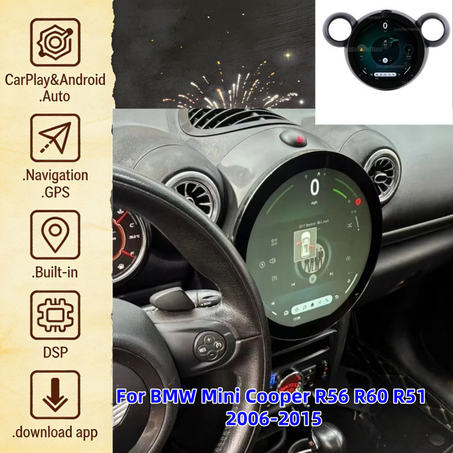MZ Upgrades Multimedia-Videoplayer mit 11,7 Zoll Display für BMW Mini Cooper R56 R60 R51 (2006-2015) mit Android Auto, CarPlay, GPS und 4G in Schwarz - Bild 1