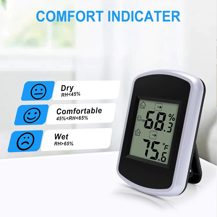Urageuxy Digitales Thermometer mit Luftfeuchtigkeitsanzeige und Alarm in Schwarz oder Weiß - Bild 2