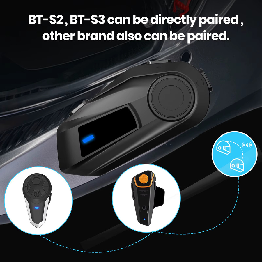 XINOWY BT-S6 Motorrad Bluetooth Helm Headset Intercom mit 1000m Reichweite und Musik-Sharing in Schwarz - Bild 3