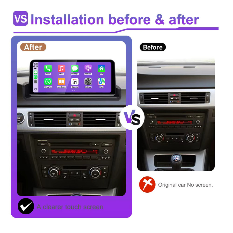 HIOUME Auto-Multimedia-Radio-Player für BMW 3er Serie E90 E91 E92 E93 M3 (2005-2012) mit 10,25 Zoll Touchscreen, kabellosem CarPlay, Android Auto, GPS und Bluetooth in Schwarz - Bild 2