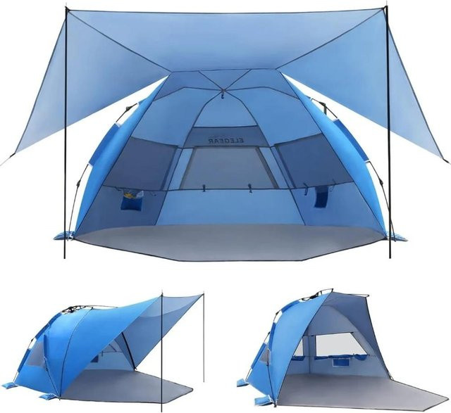 Elegear Pop-Up Strandzelt mit abnehmbarem 360° Baldachin für 4-6 Personen, UPF 50+, Grau - Bild 1
