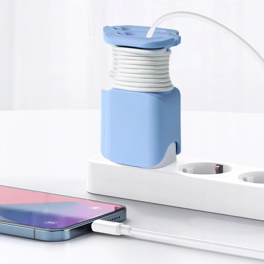2-in-1 Silikon Ladeschutz für iPhone, 25 W, tragbare bruchsichere Schutzhülle mit Kabelaufbewahrung in Weiß und Multicolour - Bild 3