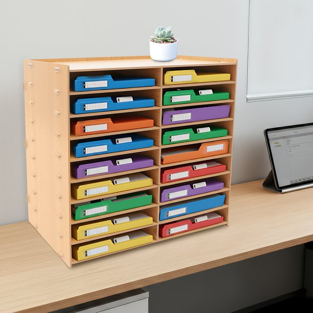 Vertikaler Zeitschriftenregal-Organizer aus Holz mit 18 Fächern für Klassenzimmer und Schreibtisch - Bild 1