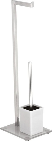 MSV WC-Garnitur mit Toilettenbürste und Toilettenpapierhalter aus Edelstahl und Glas in Weiß und Silber