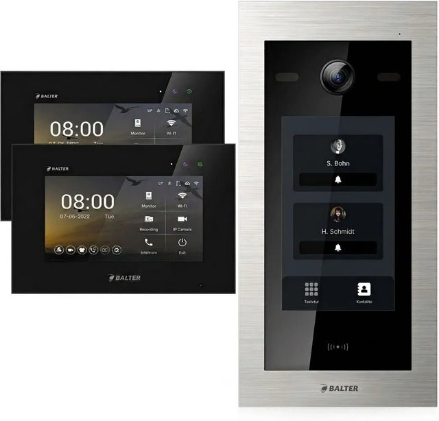 Balter EVO HD Video Türsprechanlage mit Touchscreen und RFID für Zweifamilienhäuser, 2x 7 Zoll Monitor, Silber Schwarz - Bild 1