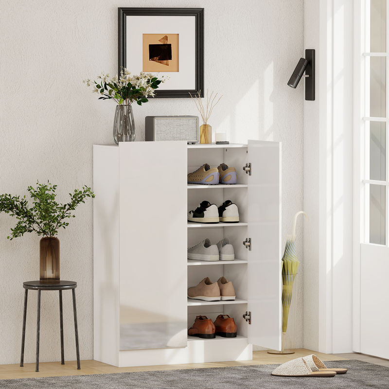 HOMCOM Schuhschrank in Hochglanzweiß mit Soft-Close-Funktion und Belüftungslöchern für 20 Paar Schuhe, B/T/H: 72 x 34,5 x 103 cm - Bild 2