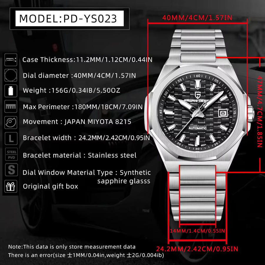 PAGANI DESIGN Armbanduhr Automatik, Edelstahl, 40 mm, Schwarz, Herren - Bild 6