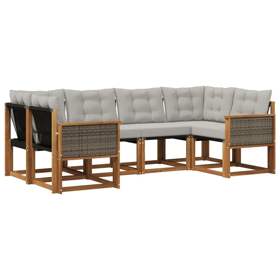 vidaXL Outdoor-Sofagarnitur L-Form aus Akazienholz mit 6 Kissen in Natur und Grau - Bild 2