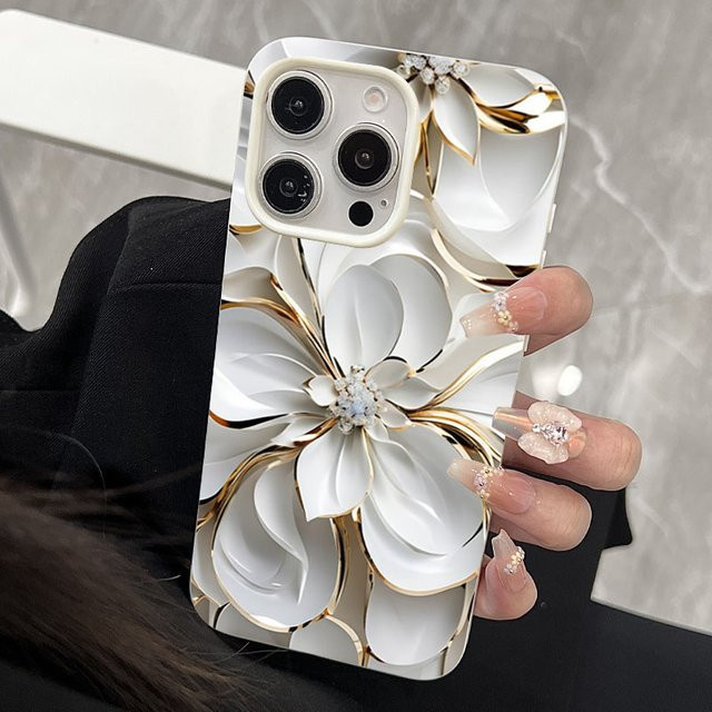 Stoßfeste Silikon-Handyhülle mit weißem Blumenmuster für Apple iPhone 17, 16, 15, 14, 13, 12, 11 Pro Max und Pro - Bild 1