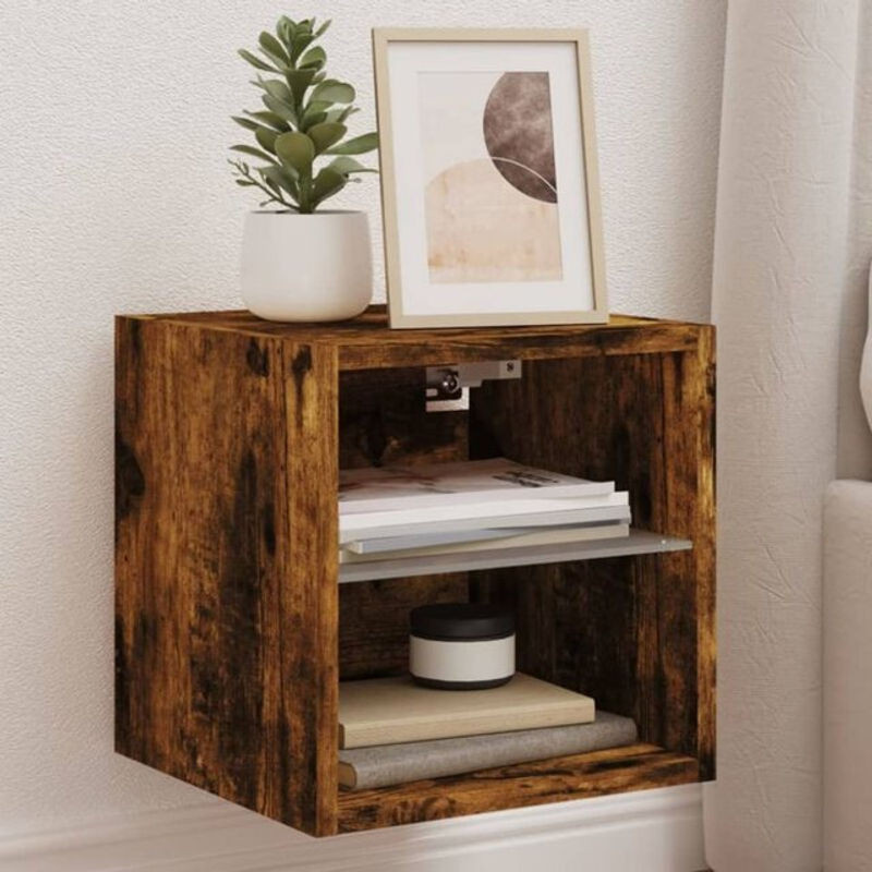 vidaxl TV-Wandschrank mit LED-Leuchten in Räuchereiche, Modern Industrial Design, B/T/H: 30 x 30 x 28,5 cm - Bild 1
