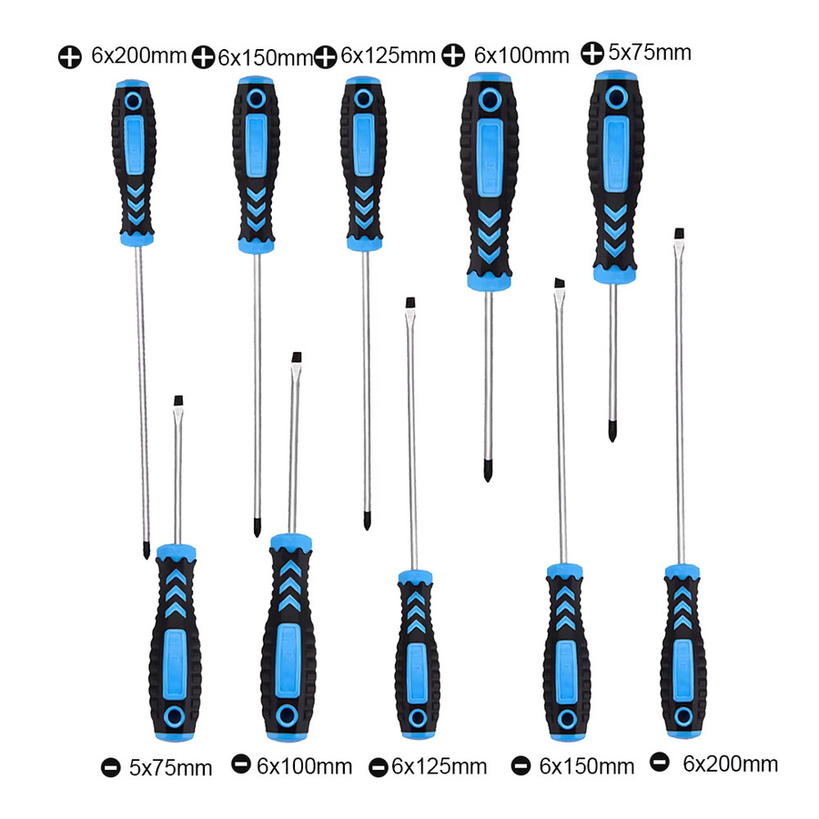 WOZOBUY 10er Set Isolierte Elektriker Schraubendreher in Blau mit Kreuz- und Schlitzbits für sichere Reparaturarbeiten - Bild 2
