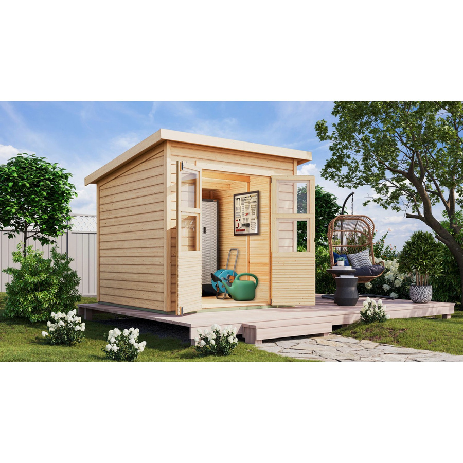 Karibu Holz-Gartenhaus Neuenburg 2 Pultdach aus Nadelholz in Natur/Braun, B/T/H: 208 x 210 x 208 cm - Bild 2