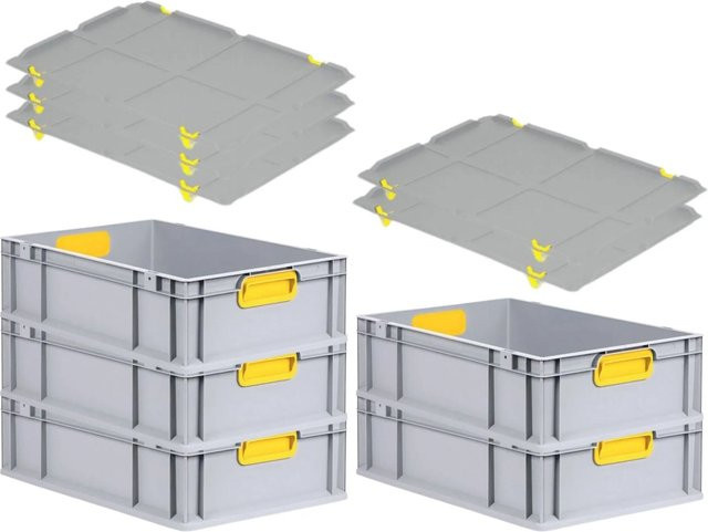 PROREGAL Spar Set 5x Eurobox Nextgen Color mit Auflagedeckel und Schiebeschnappverschlüssen, Gelb, H x B x T: 17 x 40 x 60 cm - Bild 1
