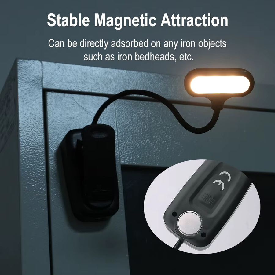 BORUIT Wiederaufladbares LED Buchlicht mit 6 LEDs und Magnetbefestigung in Schwarz und Weiß - Bild 4