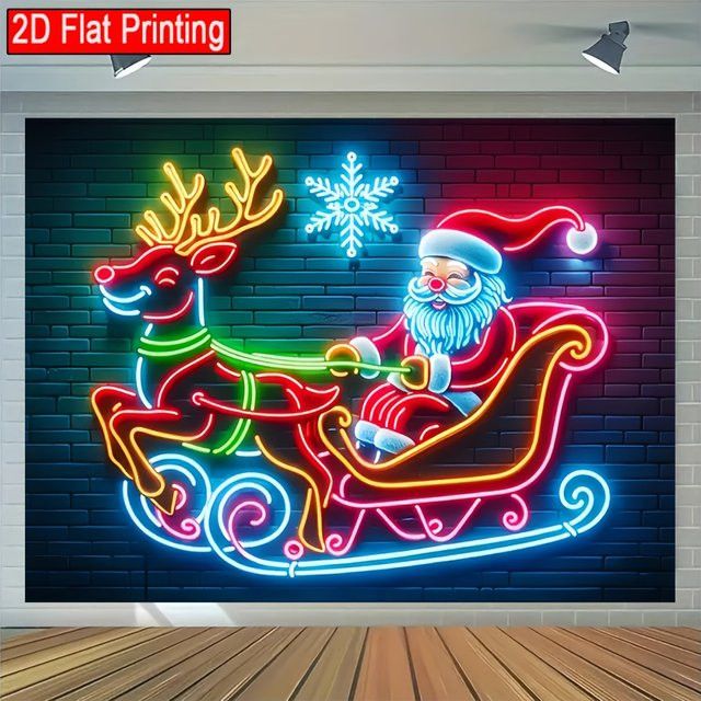 VIKAMA Weihnachtsmann mit Rentier und Schlitten Wandteppich als Weihnachtsdekoration für Wohnzimmer, Schlafzimmer oder Außenwand, B/H: 75 x 58 cm - Bild 1