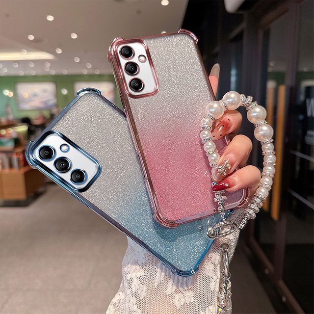 Stoßfeste TPU-Handyhülle mit Gradient Glitter und Perlenketten-Handgelenksband für Samsung Galaxy A56 und Samsung Galaxy A36 5G in Pink - Bild 1