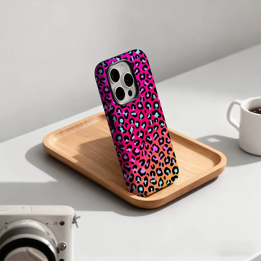 Potdemiel Handyhülle Neon Leopard Design für iPhone 17 16 15 14 13 12 Pro Max Plus mit doppelschichtiger Rückseite in Multicolour - Bild 2