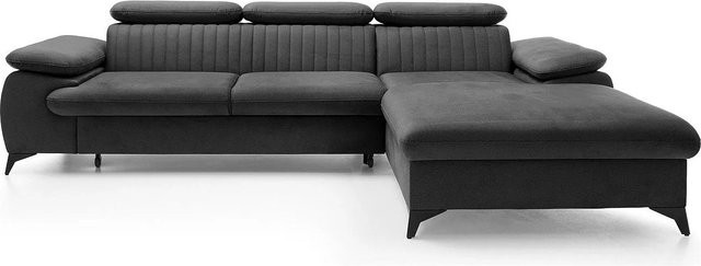 Vente-unique Schlafsofa Samara in Anthrazitgrau mit Samtbezug und L-Form - Bild 1