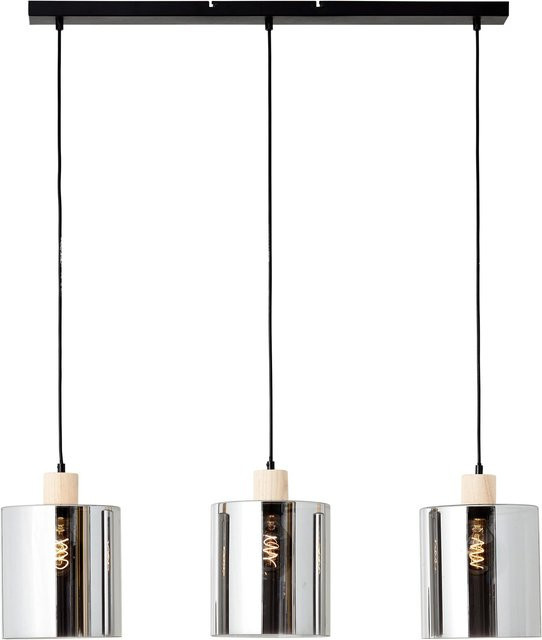 Brilliant Pendelleuchte Weald 3-flammig in Schwarz und Holz mit Glas und höhenverstellbarem Design - Bild 1