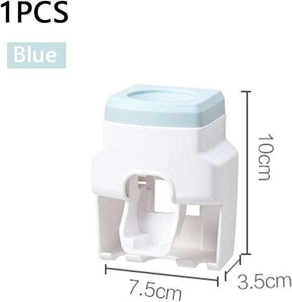 Yiran Furniture Automatisches Zahnpastaspender-Set mit Zahnbürstenhalter aus Kunststoff, Wandmontage ohne Bohren, Farben: Grau, Blau, Rosa, Weiß - Bild 1