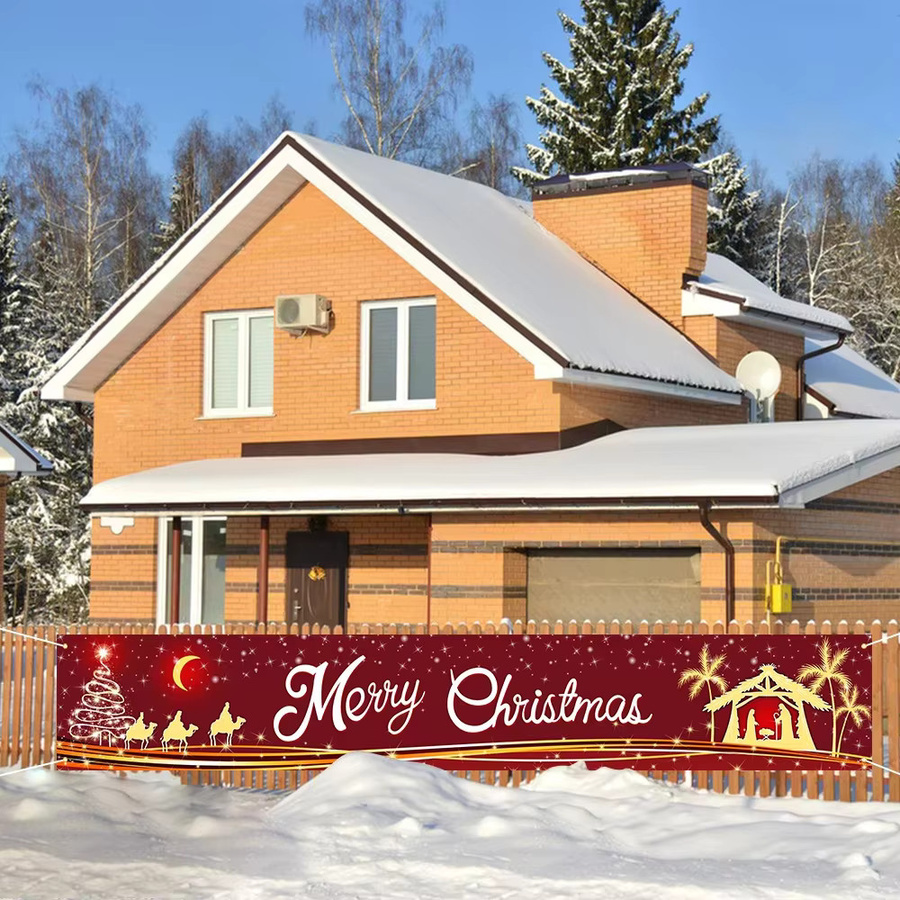 VIKAMA Frohe Weihnachten Banner als Weihnachtsdekoration für drinnen und draußen, Farbe: Rot, B/H: 200 x 40 cm - Bild 4