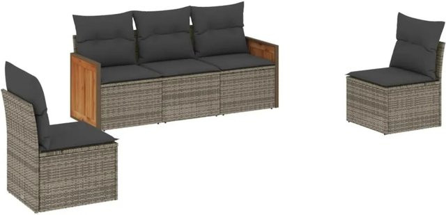 vidaXL 5-teilige Garten-Sofagarnitur aus Poly-Rattan mit Kissen in Grau - Bild 1