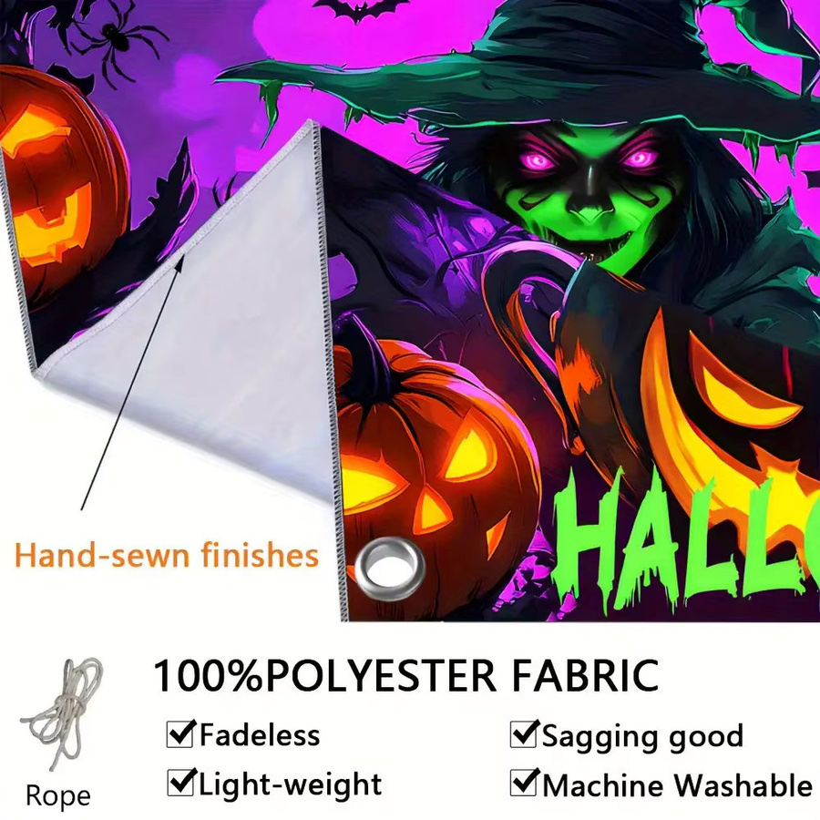 VIKAMA Halloween Wandteppich mit Kürbislaternen als Horror-Party-Dekoration für drinnen und draußen, Mehrfarbig - Bild 3