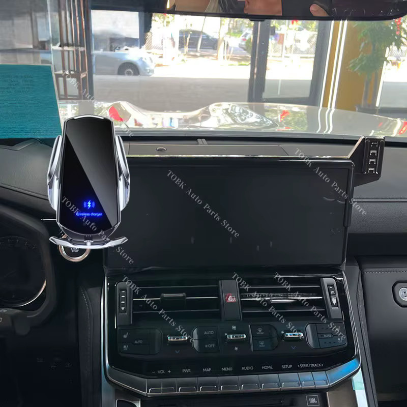 Doppelte Bildschirm-Halterung für Toyota Land Cruiser LC300 2022-2024 mit kabelloser Ladestation und Bluetooth in Schwarz - Bild 2