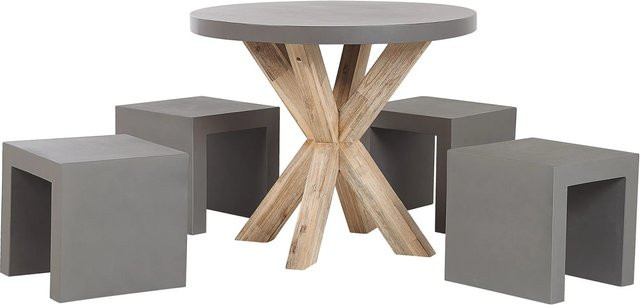 Beliani Gartentisch Set OLBIA/TARANTO Rund in Grau und hellem Holzfarbton B/T/H: 90 x 90 x 76 cm - Bild 1