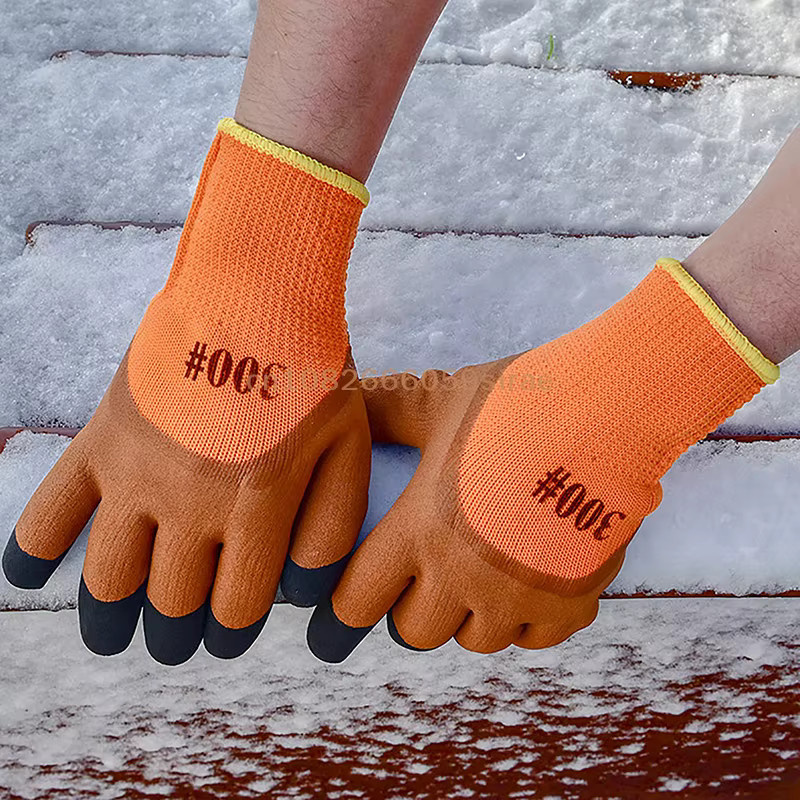 Arbeitsschutzhandschuhe aus Gummi und Latex in Orange, 1 Paar verschleißfeste und rutschfeste Handschuhe mit samtiger Innenseite für die Baustelle - Bild 2